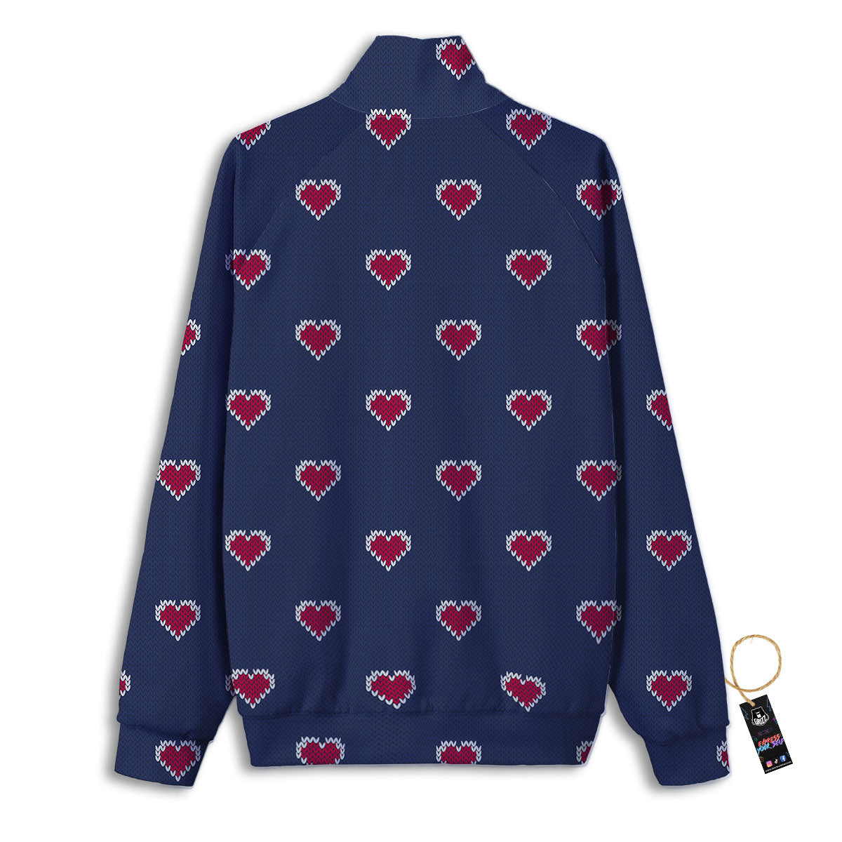 Knitted Heart Print Pattern Track Jacket-grizzshop