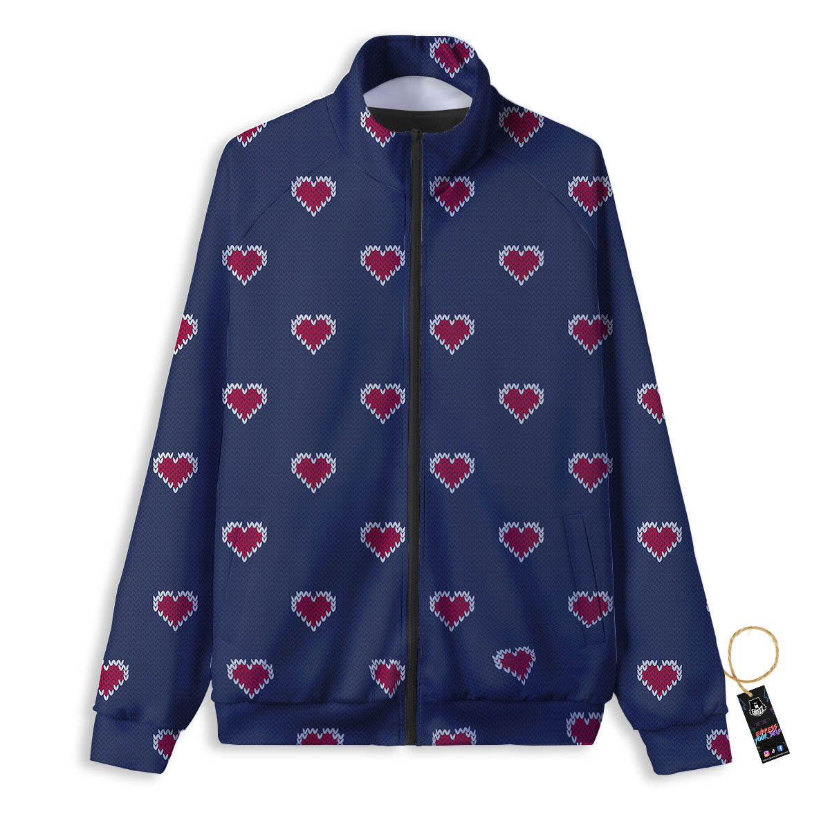 Knitted Heart Print Pattern Track Jacket-grizzshop
