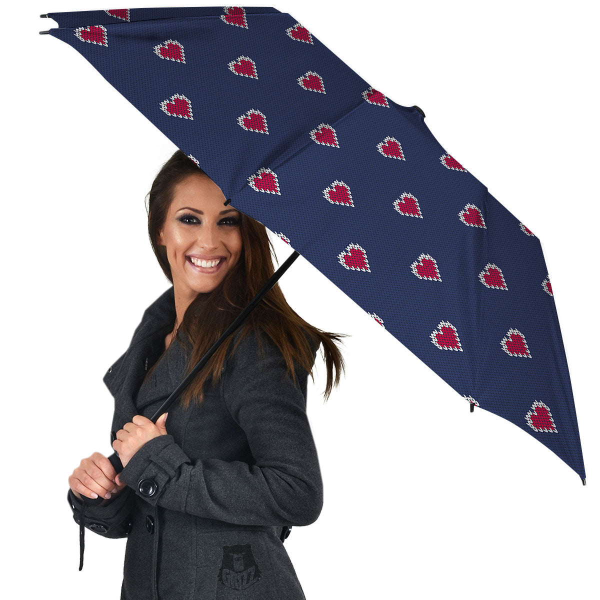 Knitted Heart Print Pattern Umbrella-grizzshop