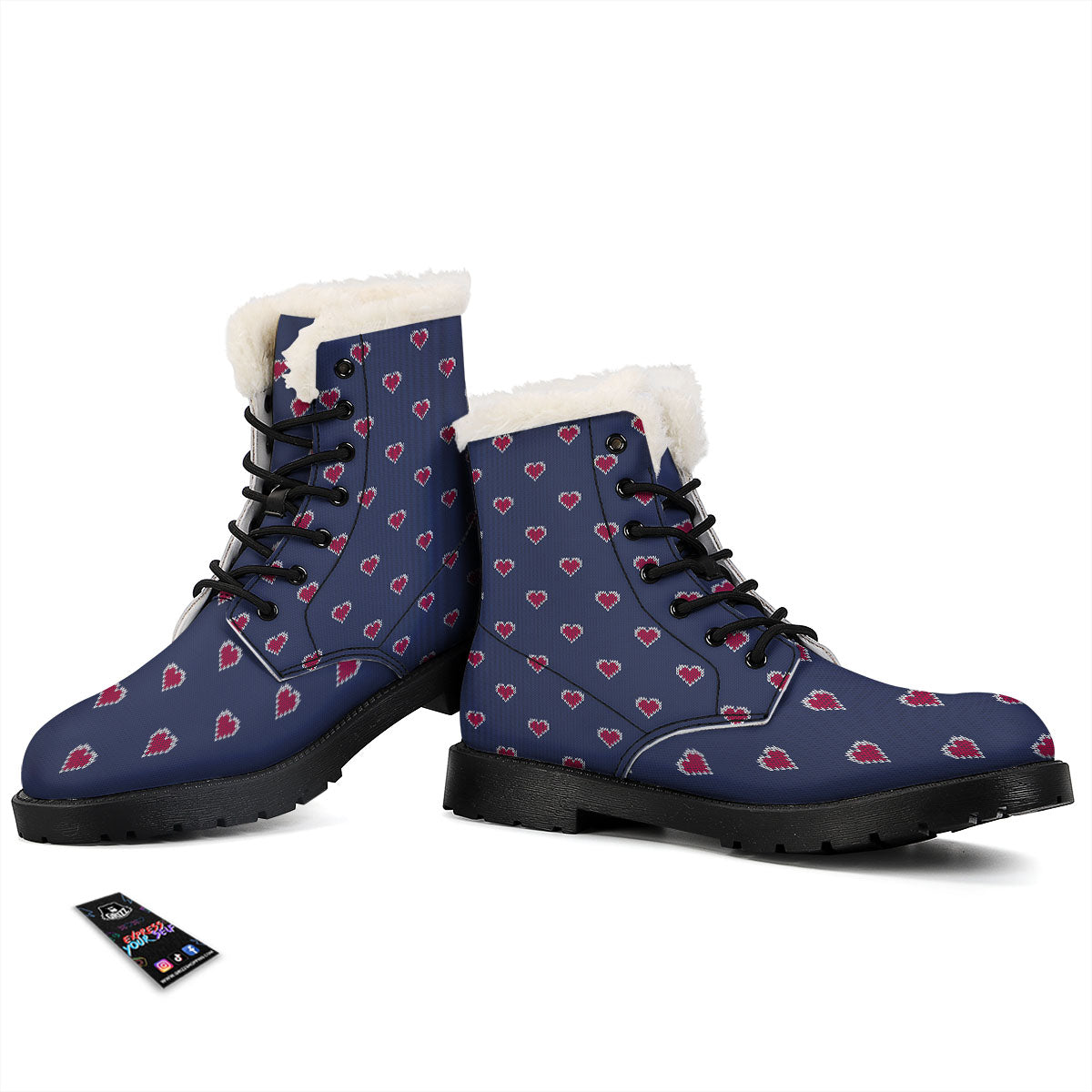 Knitted Heart Print Pattern Winter Boots-grizzshop