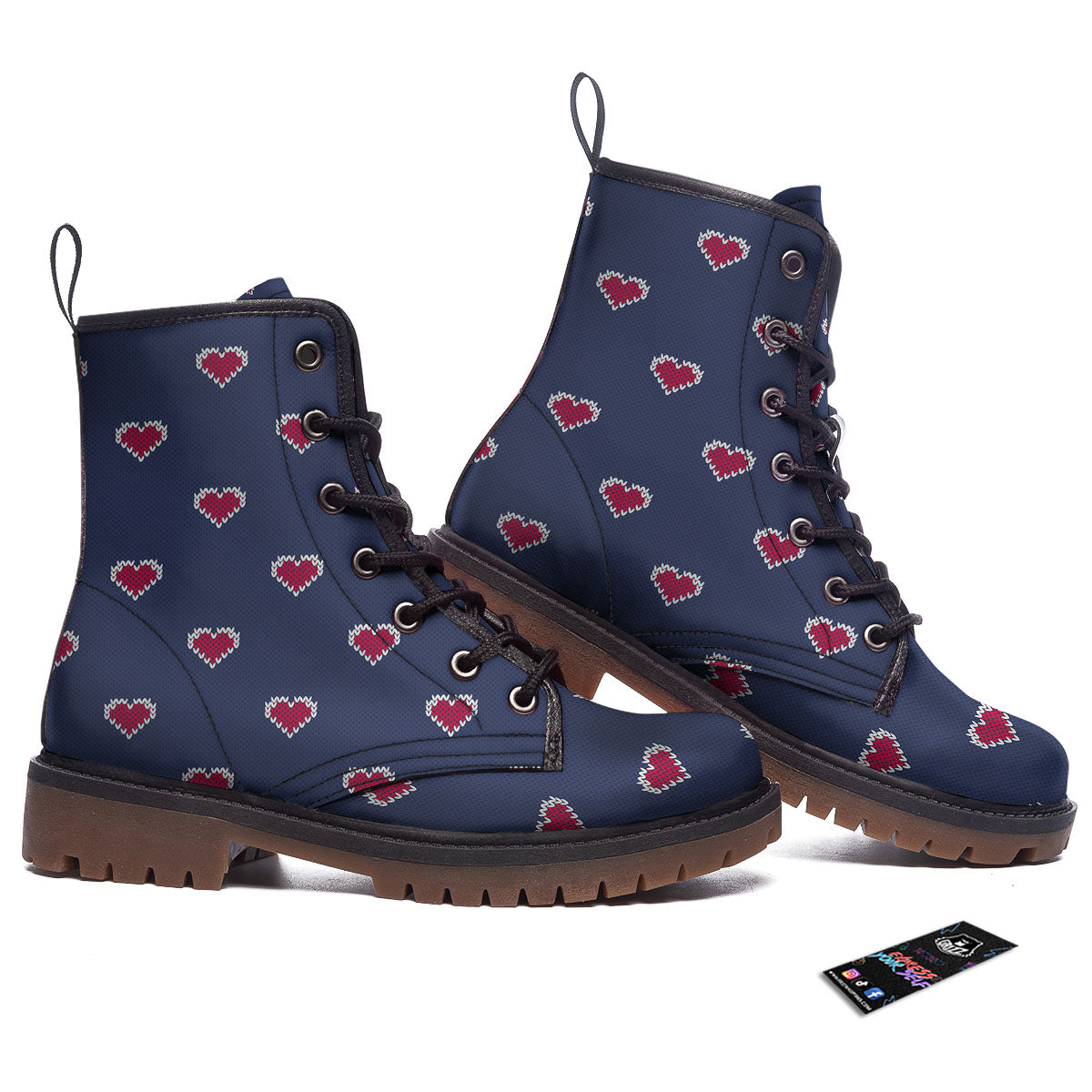 Knitted Heart Print Pattern Work Boots-grizzshop