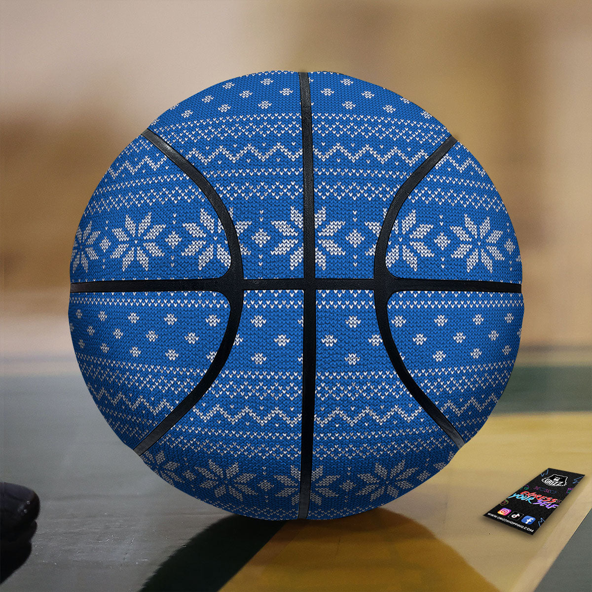 Knitted Holiday Winter Print Pattern Basketball
