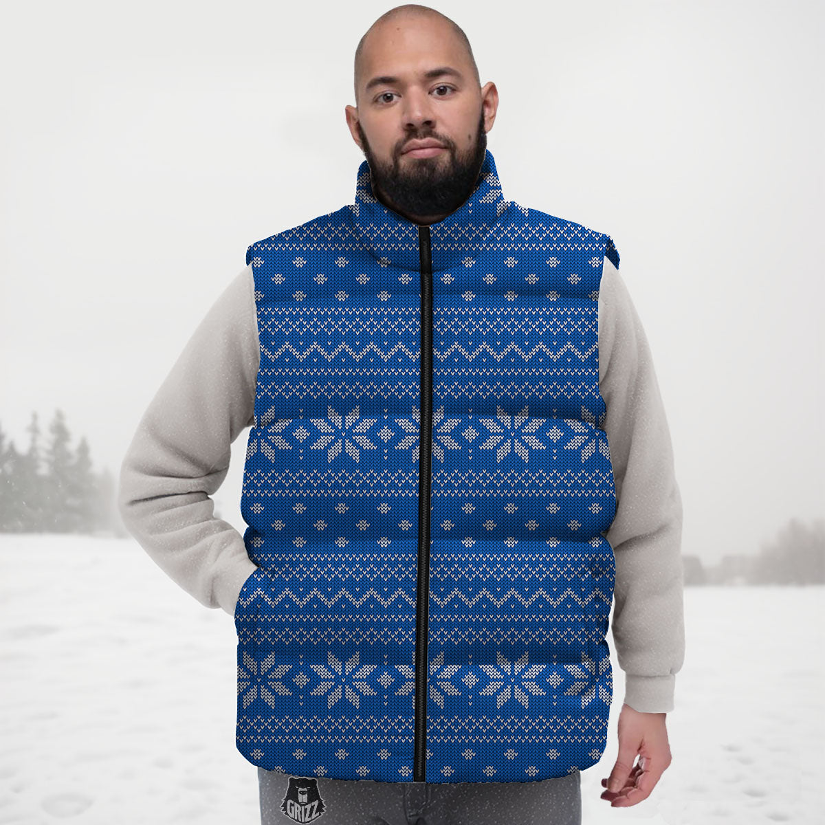 Knitted Holiday Winter Print Pattern Down Vest