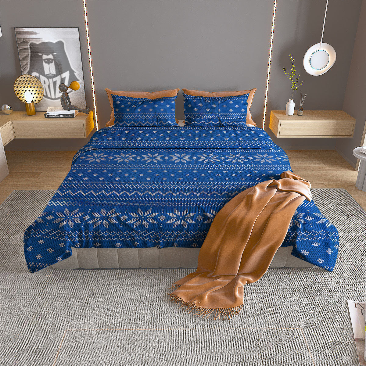 Knitted Holiday Winter Print Pattern Duvet Cover Bedding Set