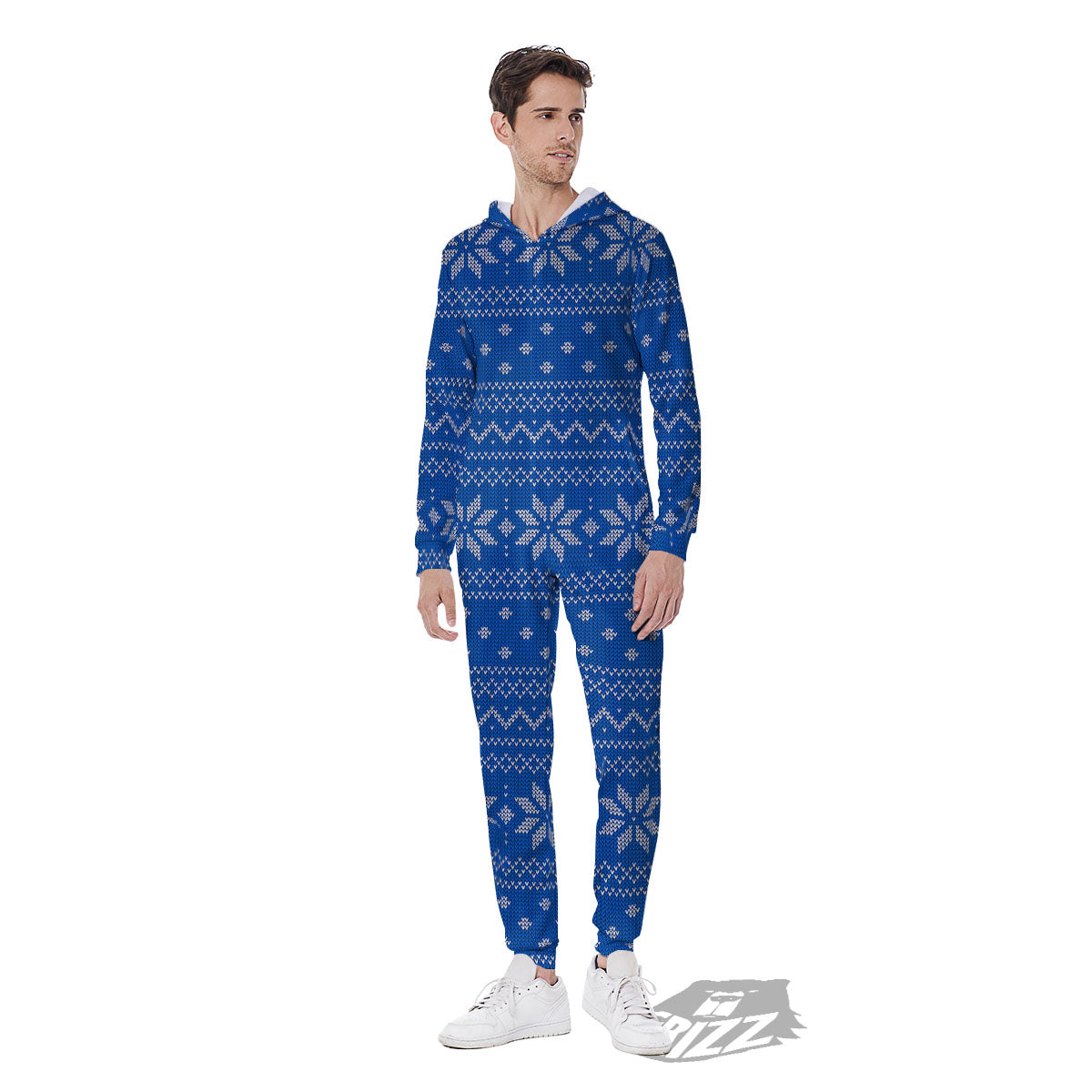 Knitted Holiday Winter Print Pattern Men's Jumpsuit-grizzshop