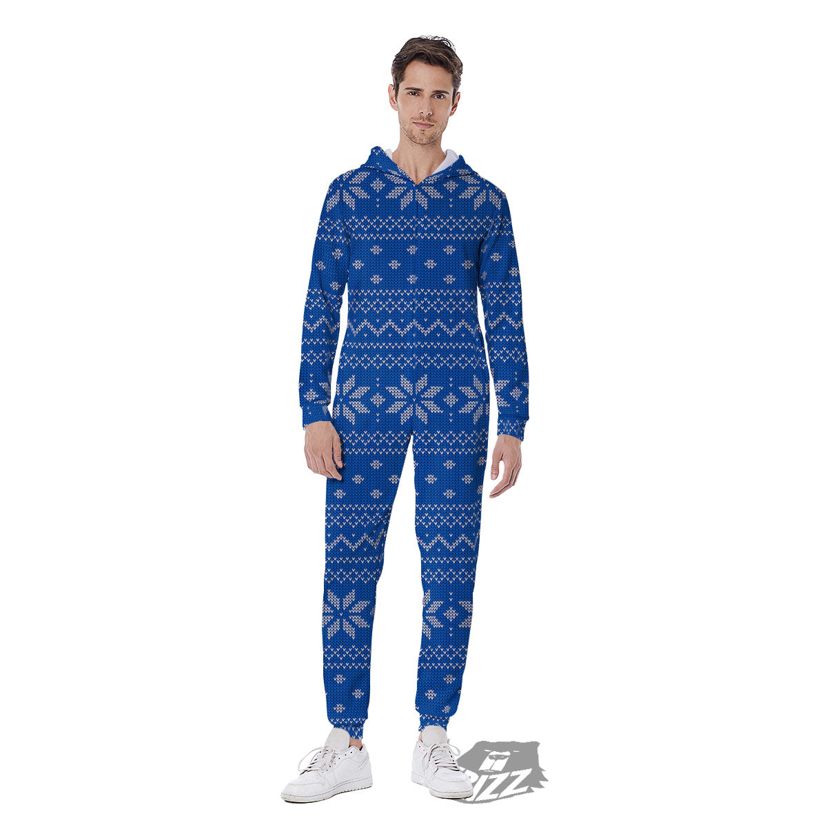 Knitted Holiday Winter Print Pattern Men's Jumpsuit-grizzshop