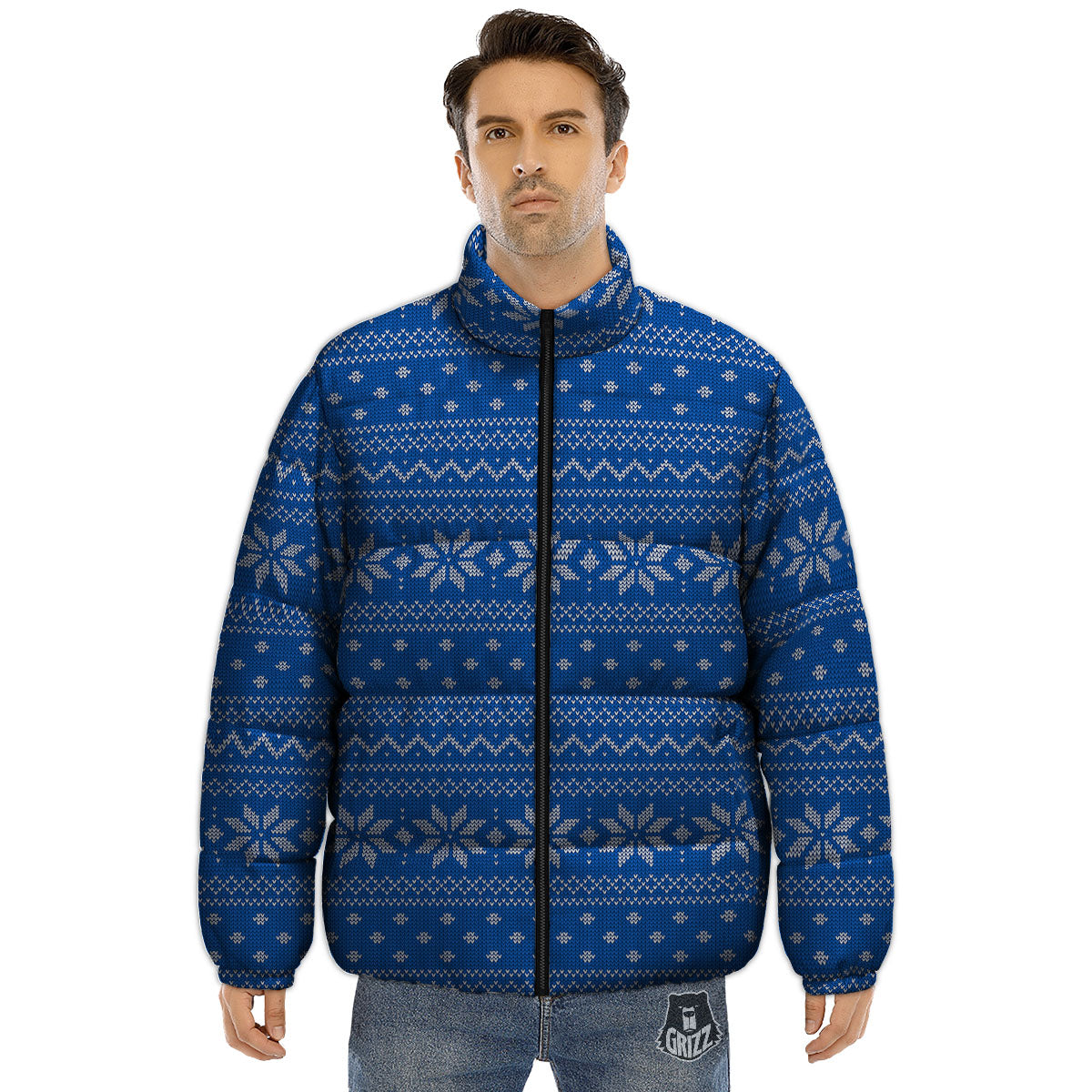 Knitted Holiday Winter Print Pattern Puffer Jacket-grizzshop