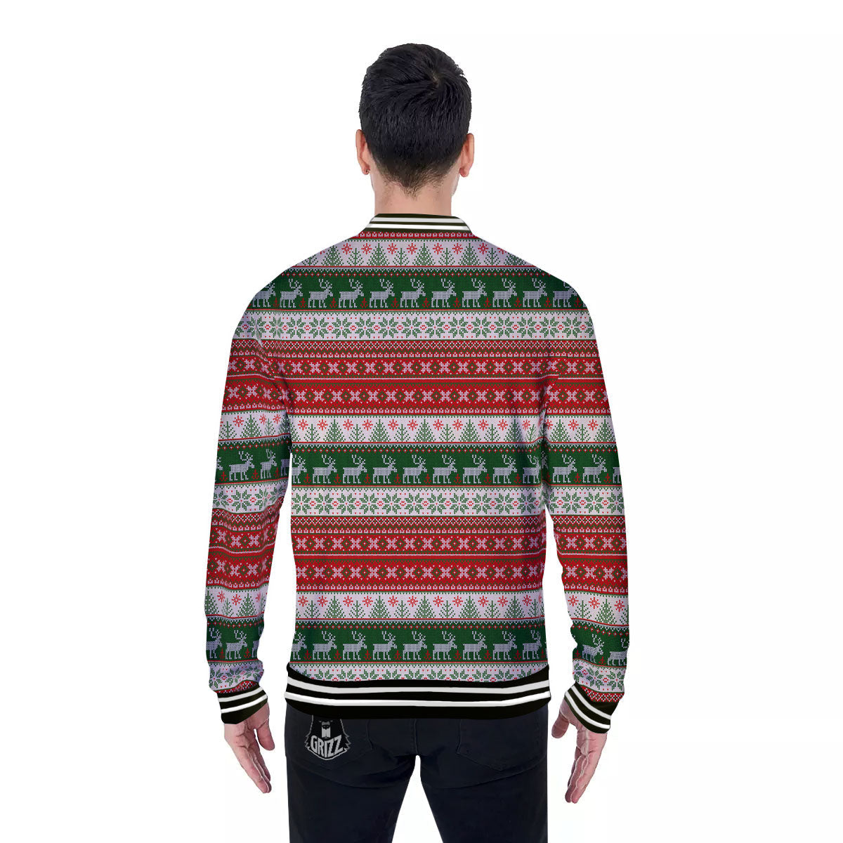Knitted Merry Christmas Print Pattern Baseball Jacket-grizzshop