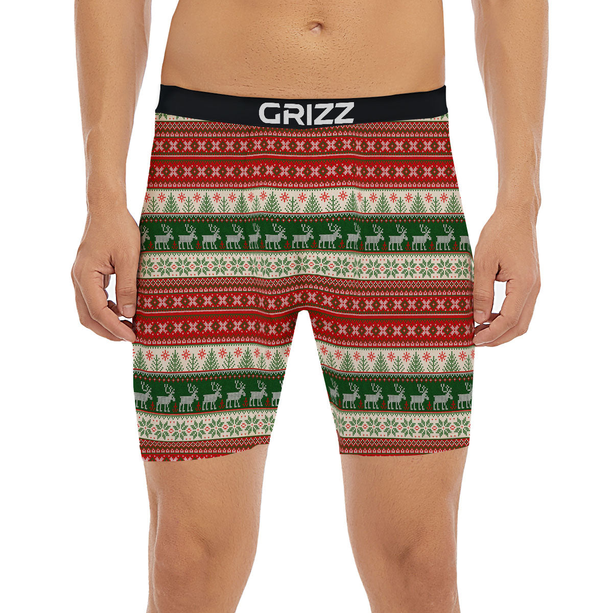 Knitted Merry Christmas Print Pattern Boxer Briefs-grizzshop
