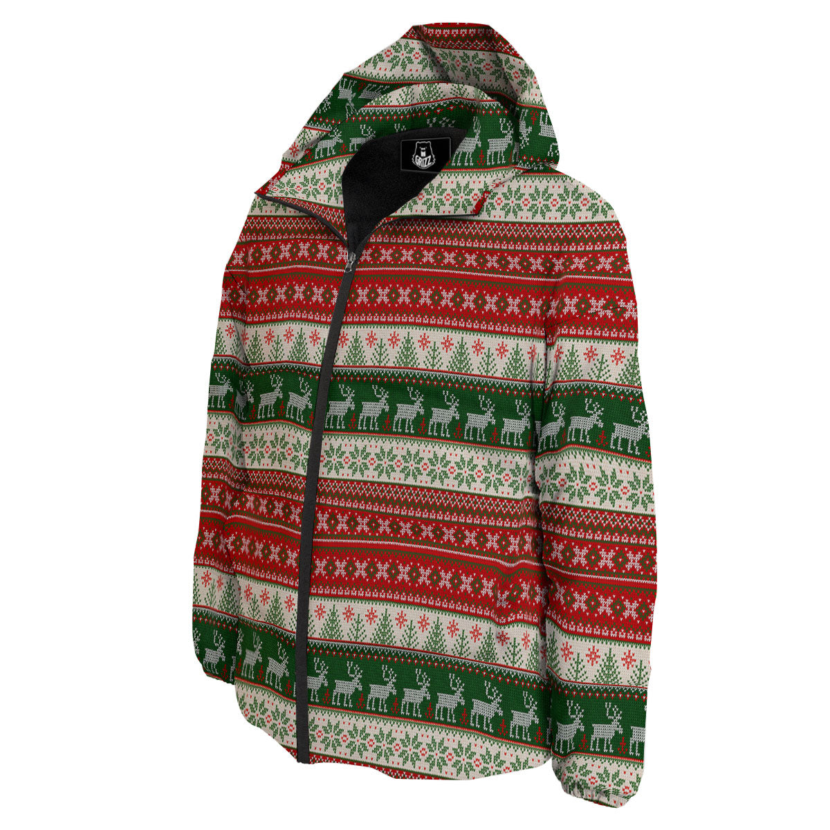 Knitted Merry Christmas Print Pattern Down Jacket-grizzshop
