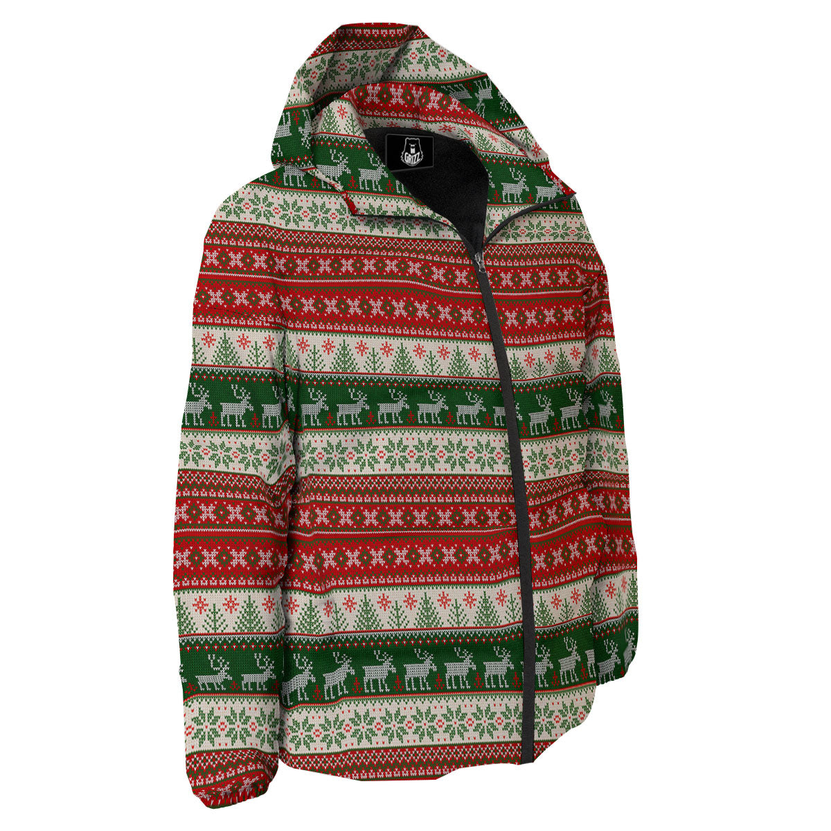 Knitted Merry Christmas Print Pattern Down Jacket-grizzshop