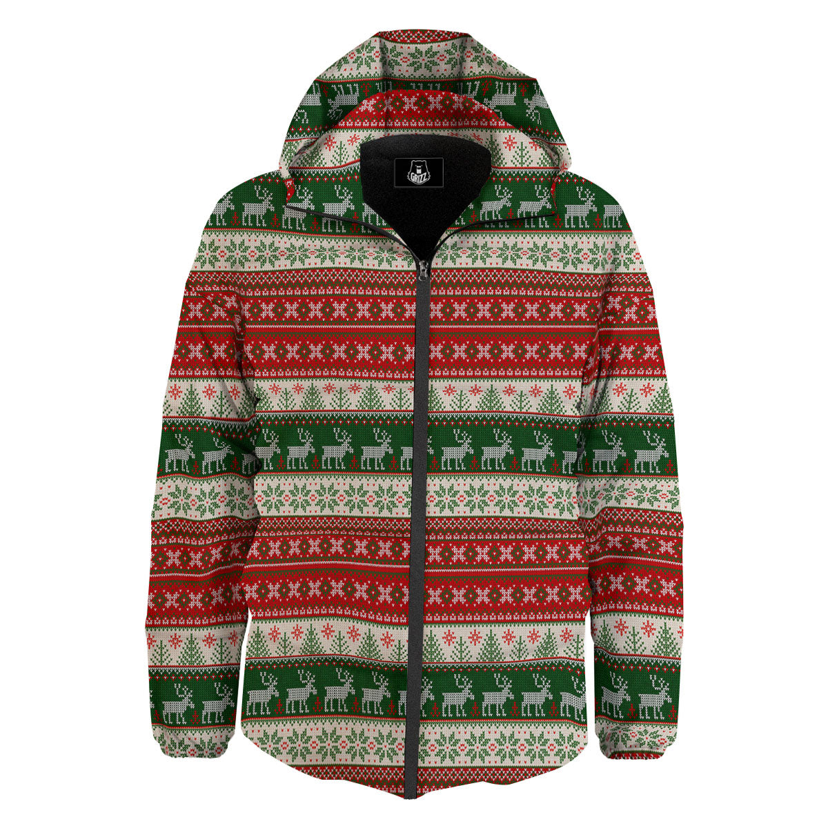 Knitted Merry Christmas Print Pattern Down Jacket-grizzshop