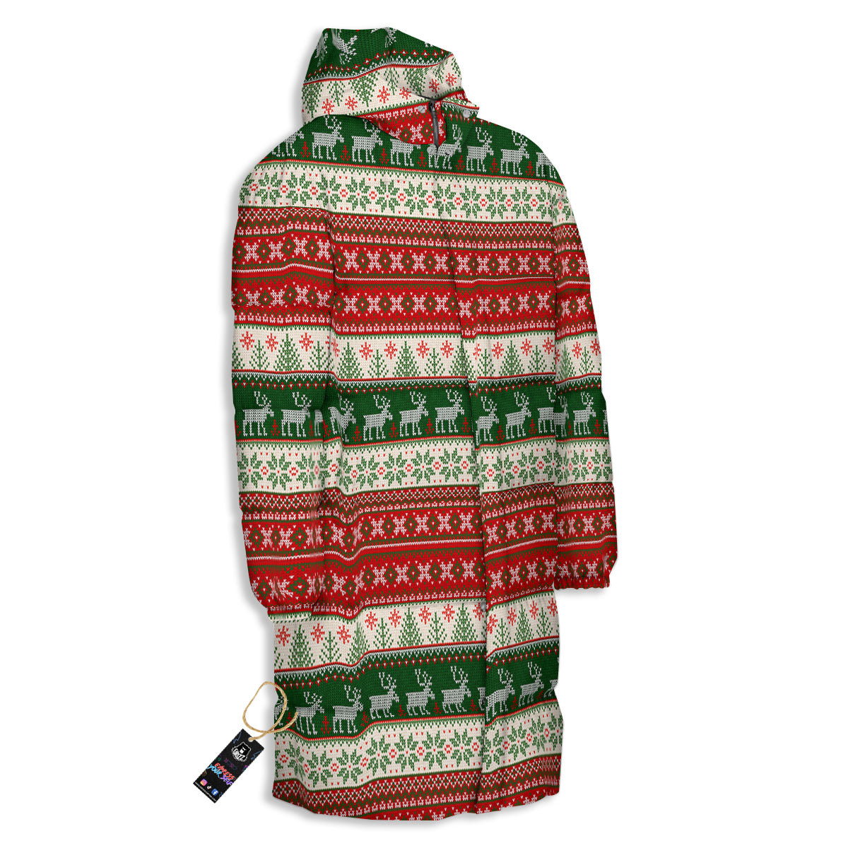 Knitted Merry Christmas Print Pattern Long Down Jacket-grizzshop