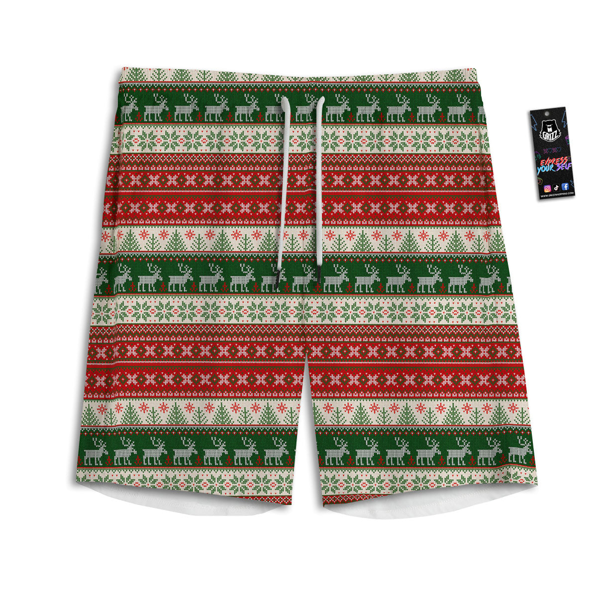 Knitted Merry Christmas Print Pattern Men's Athletic Shorts