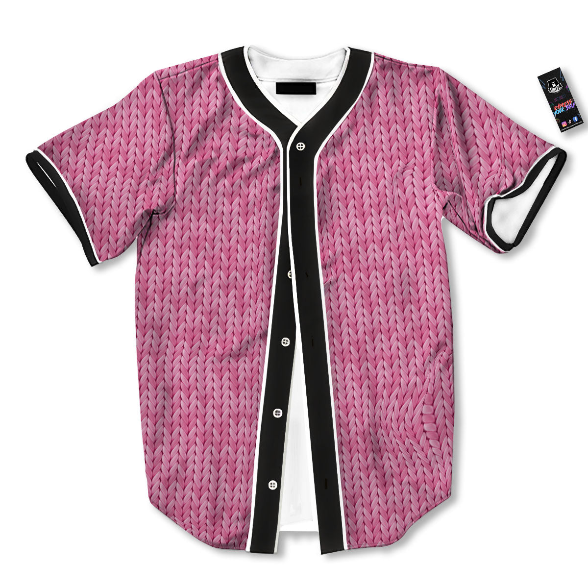 Knitted Pink Print Pattern Baseball Jersey-grizzshop