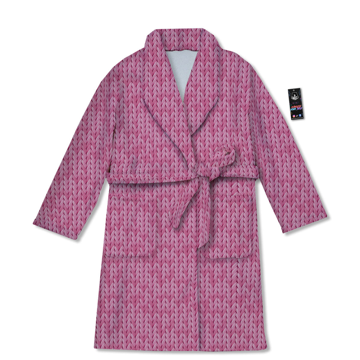 Knitted Pink Print Pattern Bathrobe-grizzshop