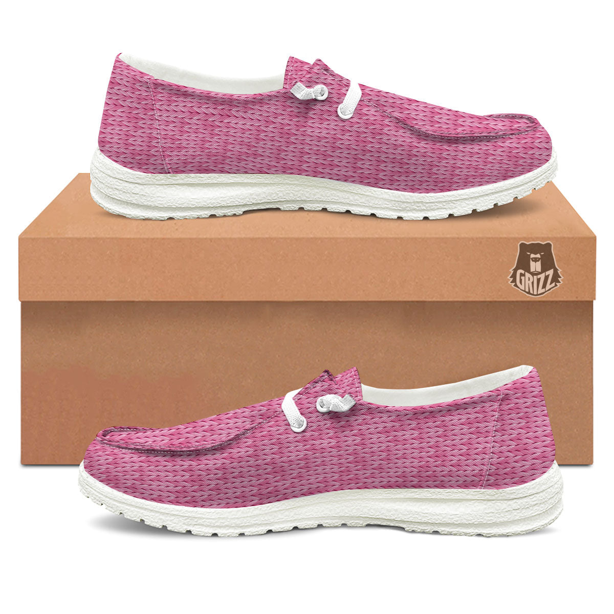 Knitted Pink Print Pattern Black Loafers-grizzshop