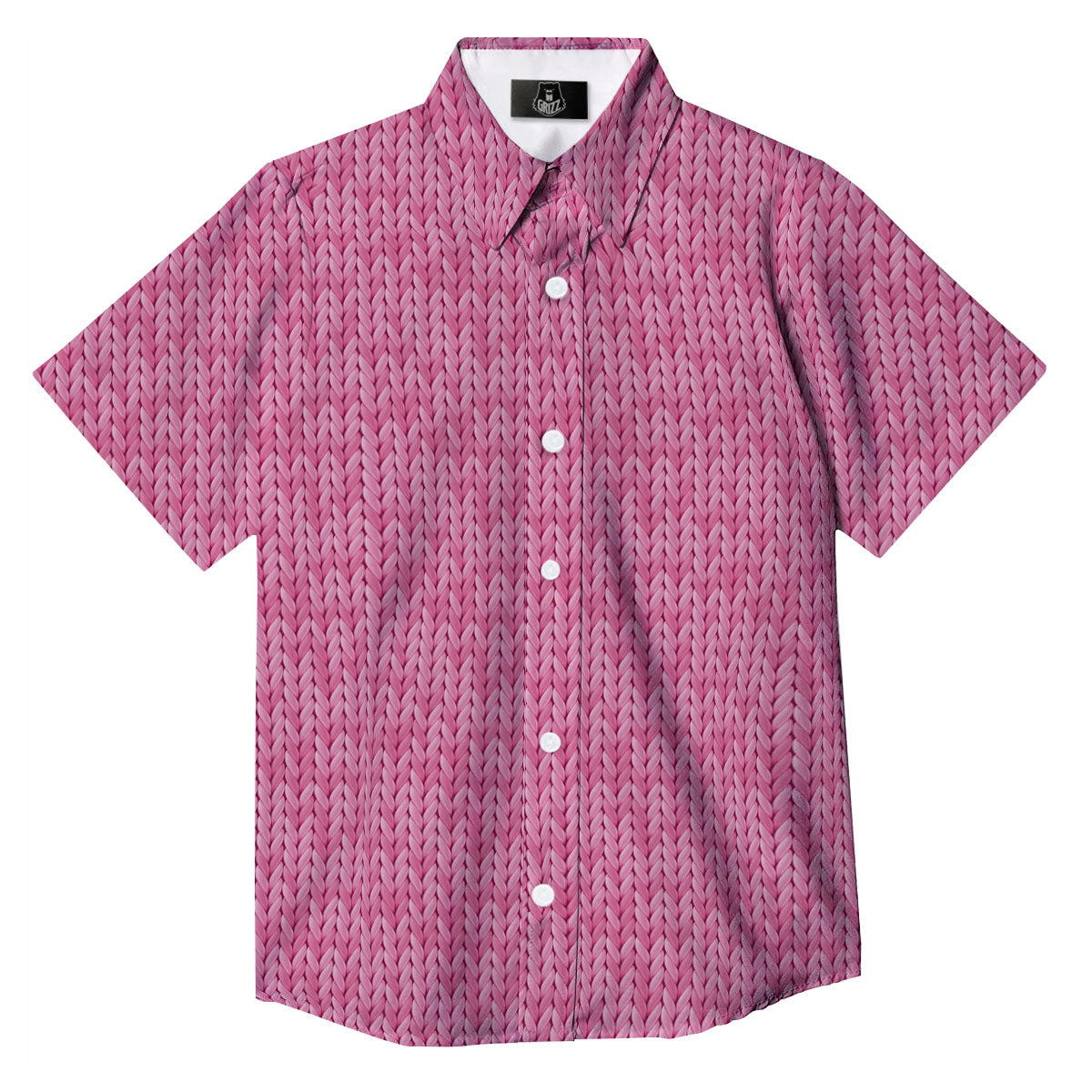 Knitted Pink Print Pattern Button Up Shirt-grizzshop