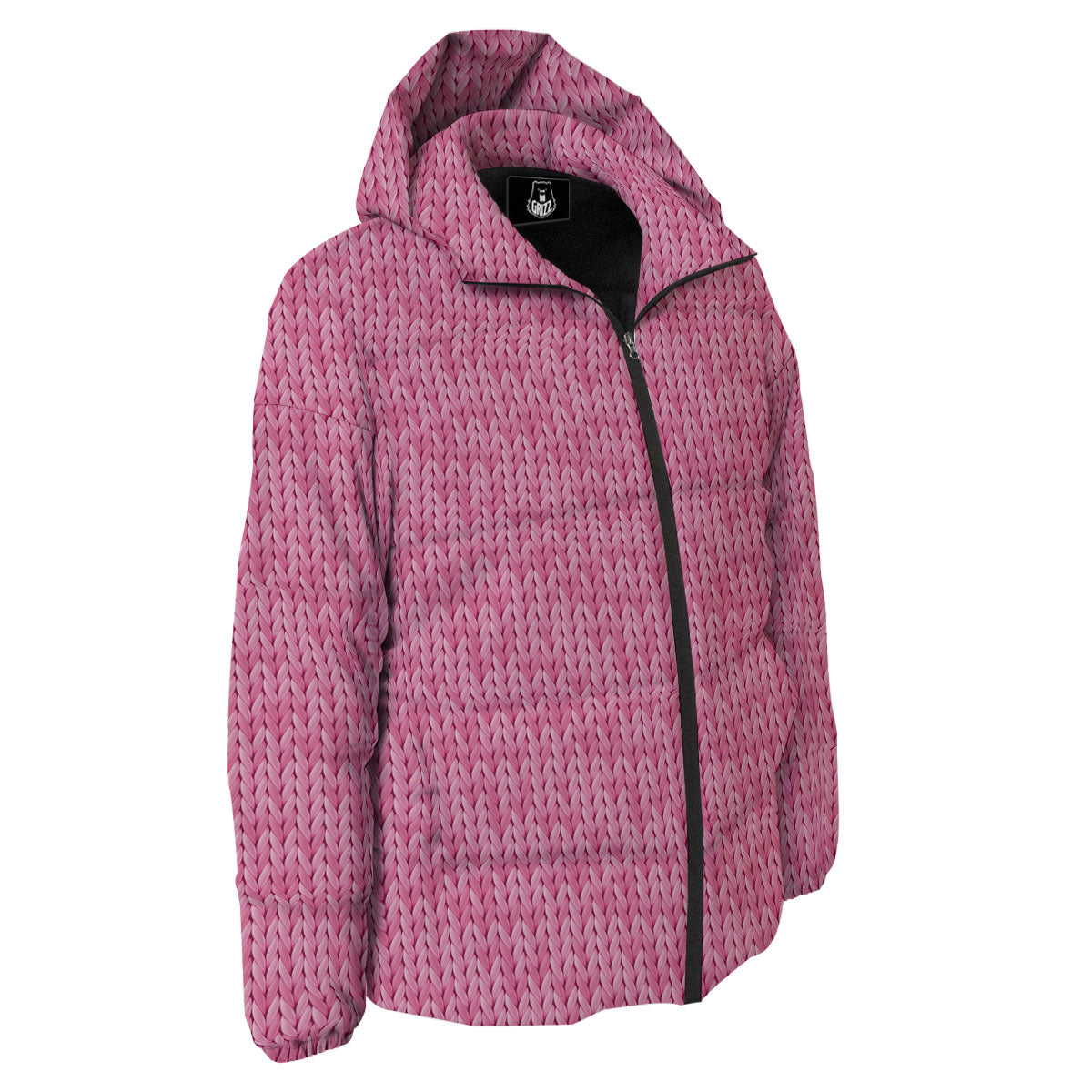 Knitted Pink Print Pattern Down Jacket-grizzshop