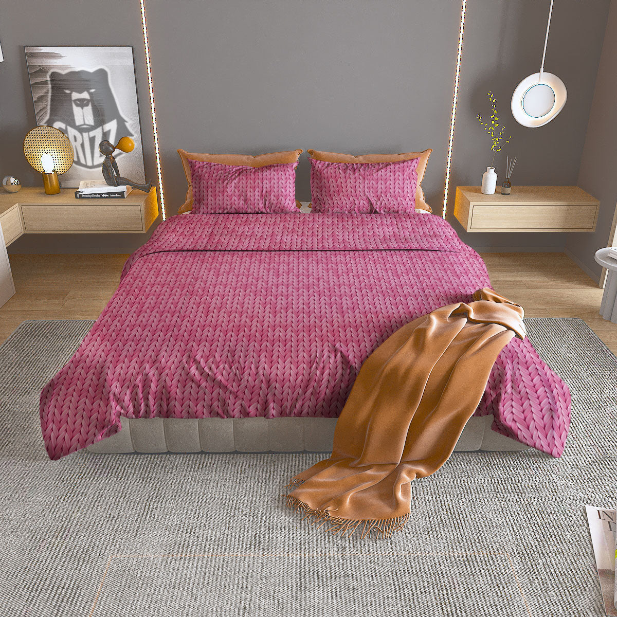 Knitted Chevron Vintage Print Pattern Duvet Cover Bedding Set