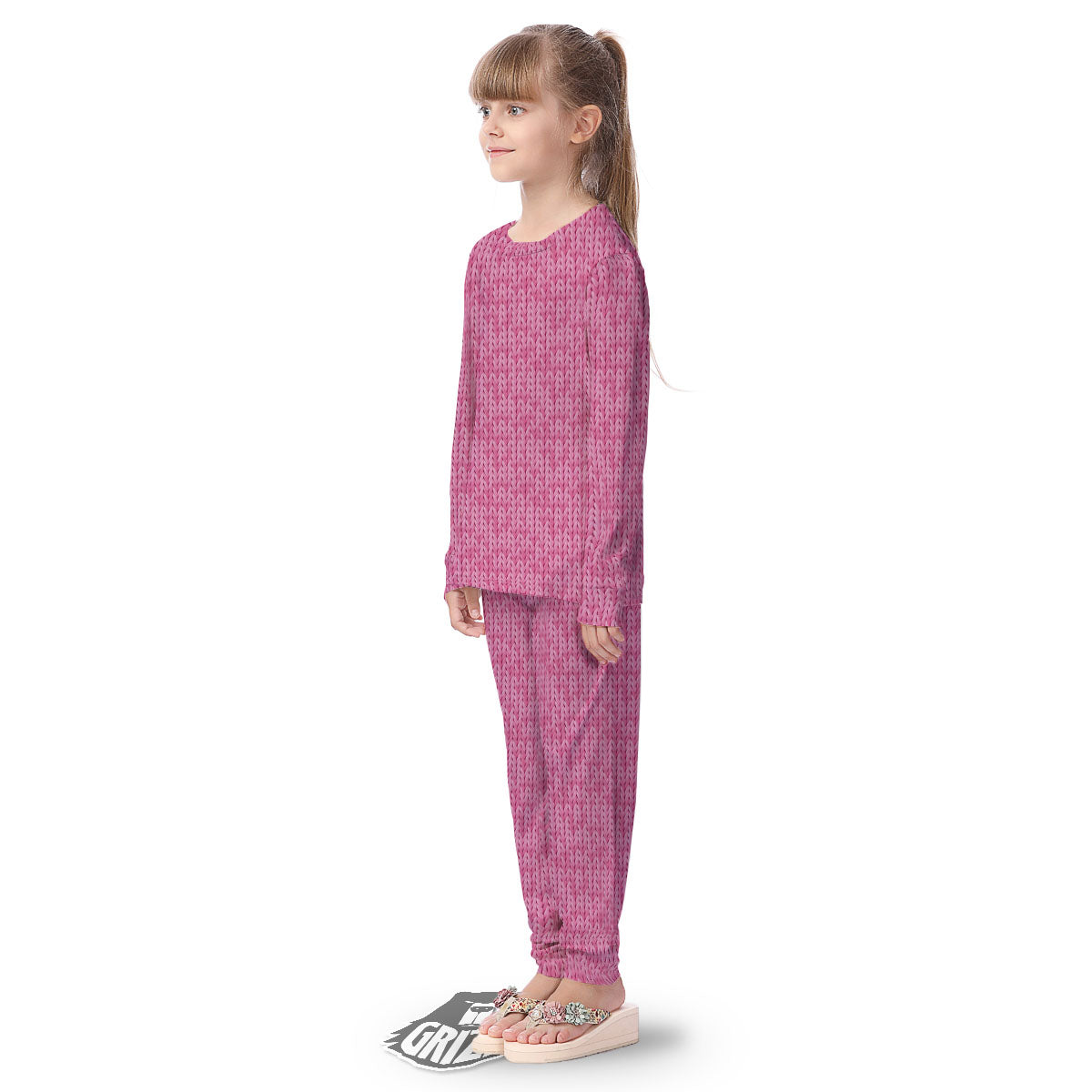 Knitted Pink Print Pattern Kid's Pajamas-grizzshop
