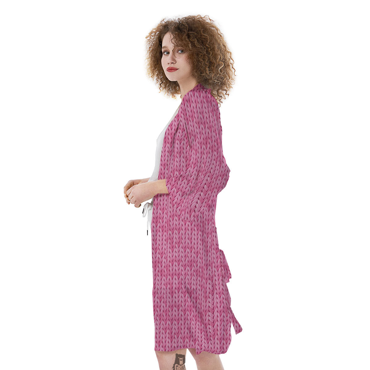 Knitted Pink Print Pattern Kimono-grizzshop
