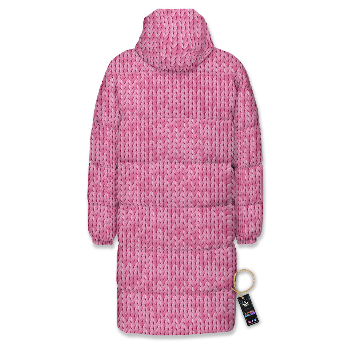 Knitted Pink Print Pattern Long Down Jacket-grizzshop