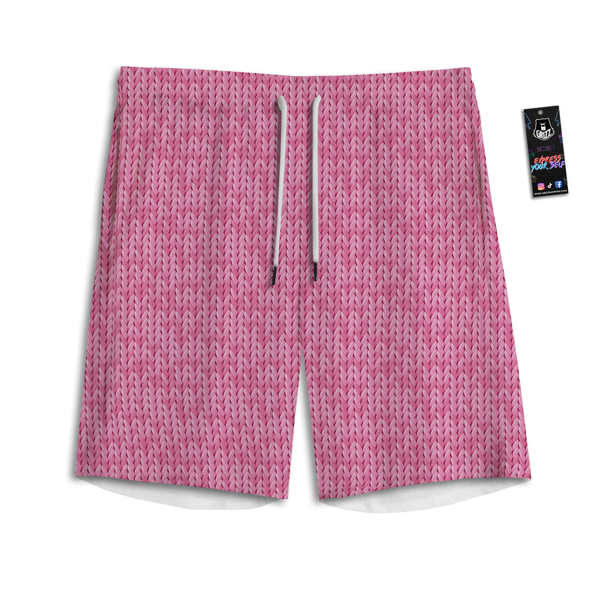 Knitted Pink Print Pattern Men's Athletic Shorts