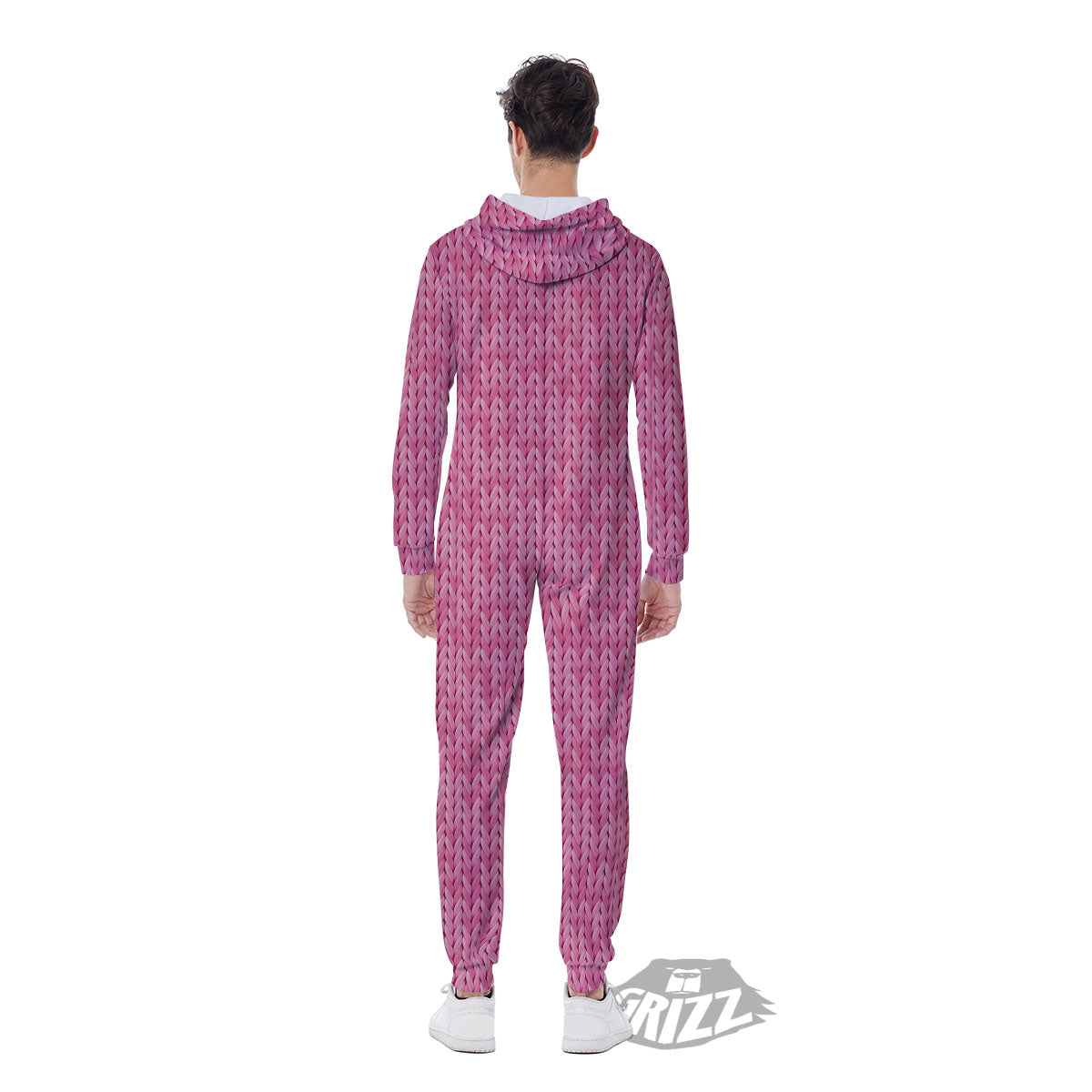 Knitted Pink Print Pattern Men's Jumpsuit-grizzshop