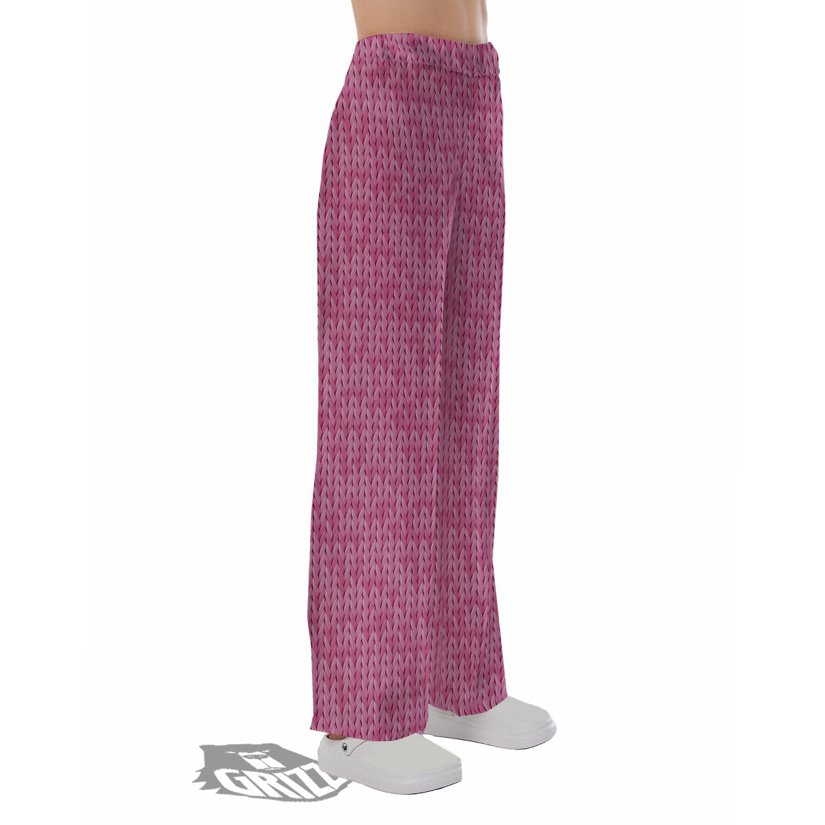 Knitted Pink Print Pattern Pajama Pants-grizzshop