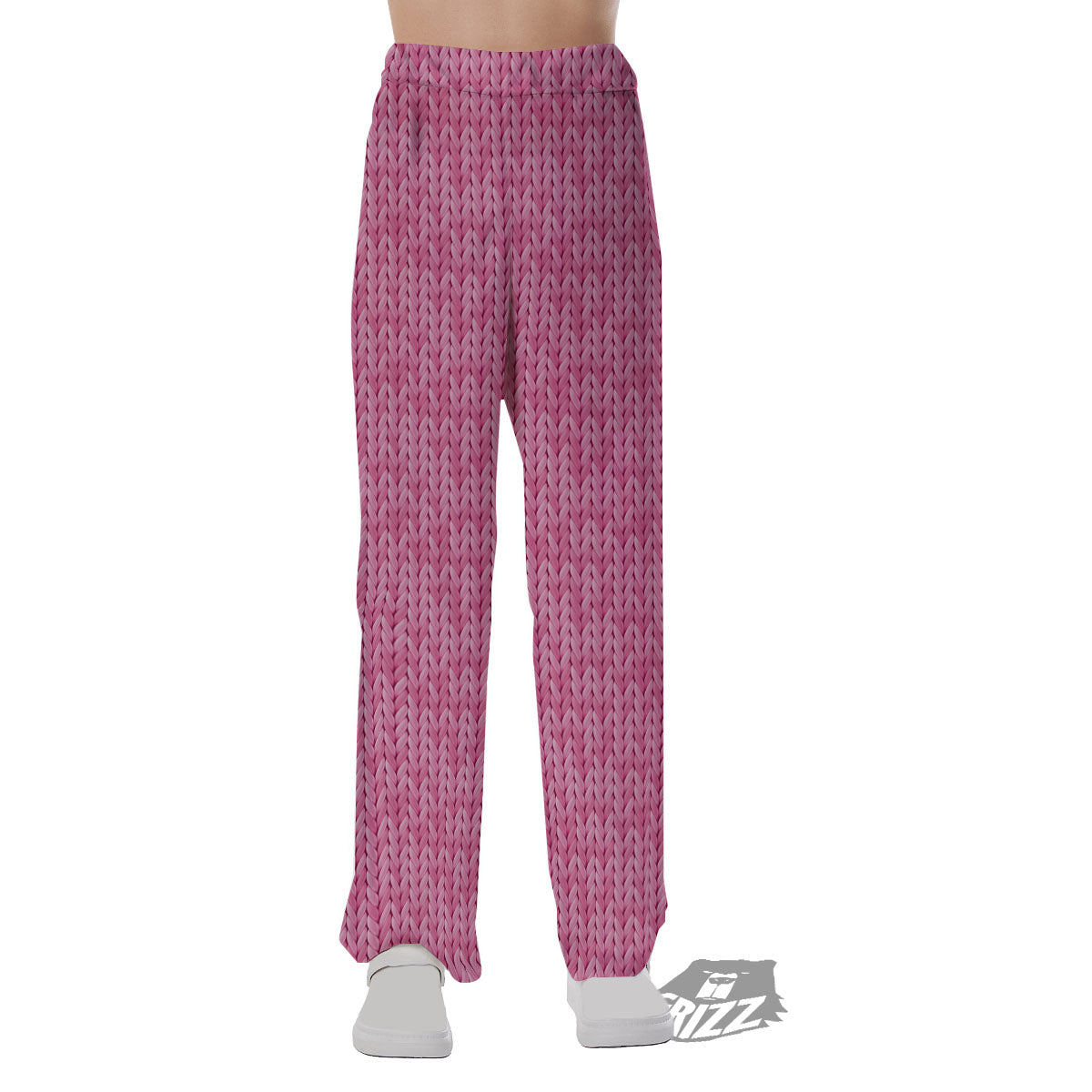 Knitted Pink Print Pattern Pajama Pants-grizzshop