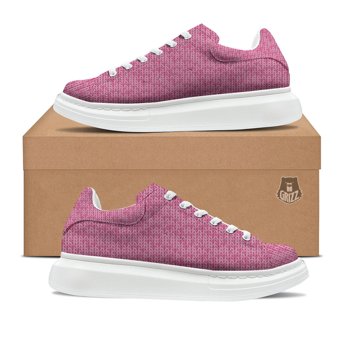 Knitted Pink Print Pattern Platform Shoes-grizzshop