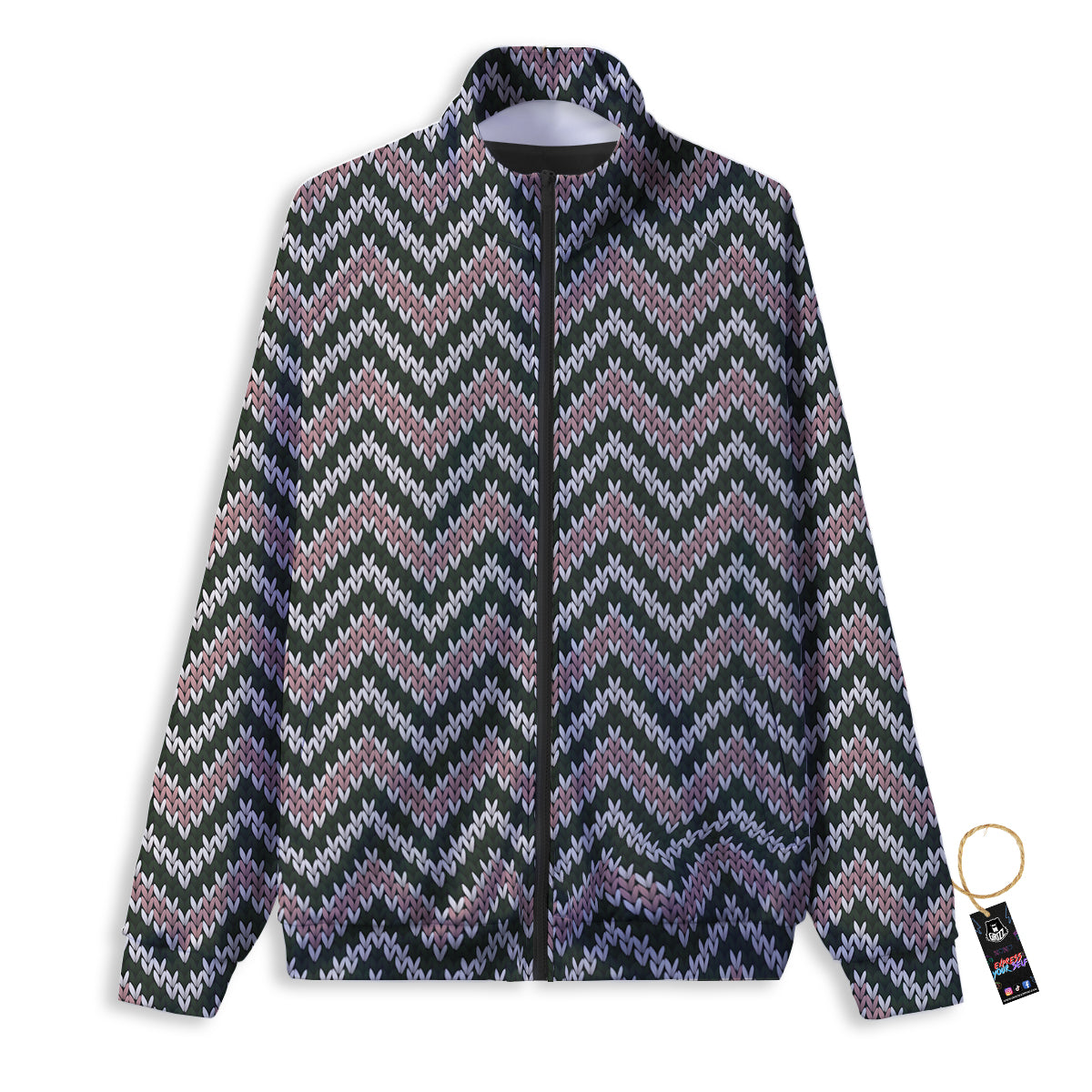 Knitted Pink Print Pattern Track Jacket-grizzshop