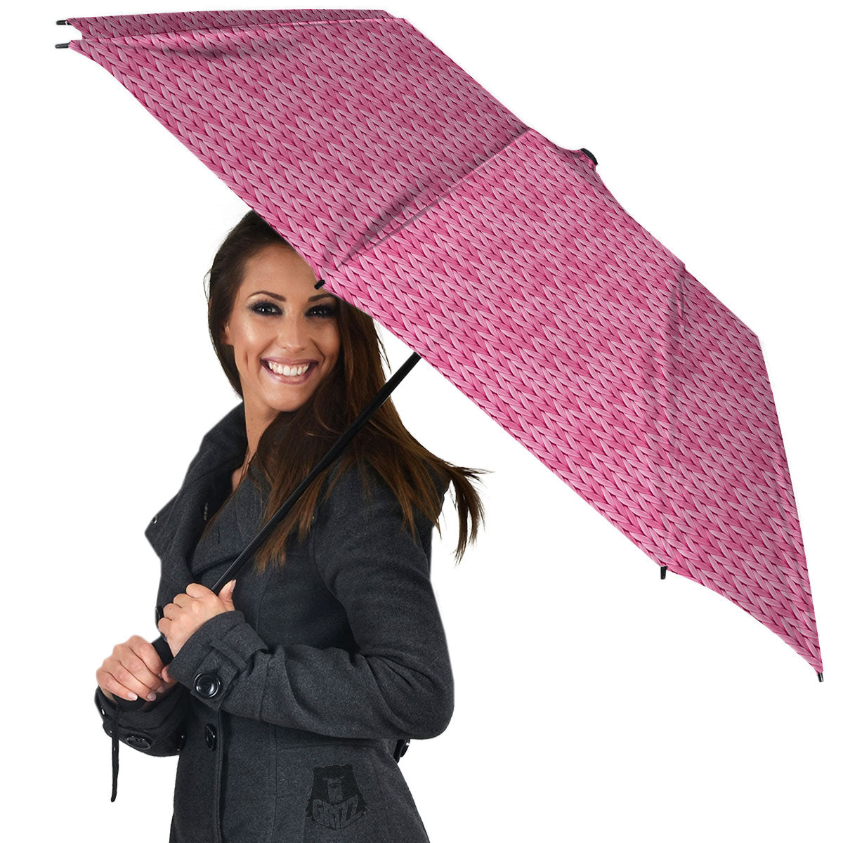 Knitted Pink Print Pattern Umbrella-grizzshop