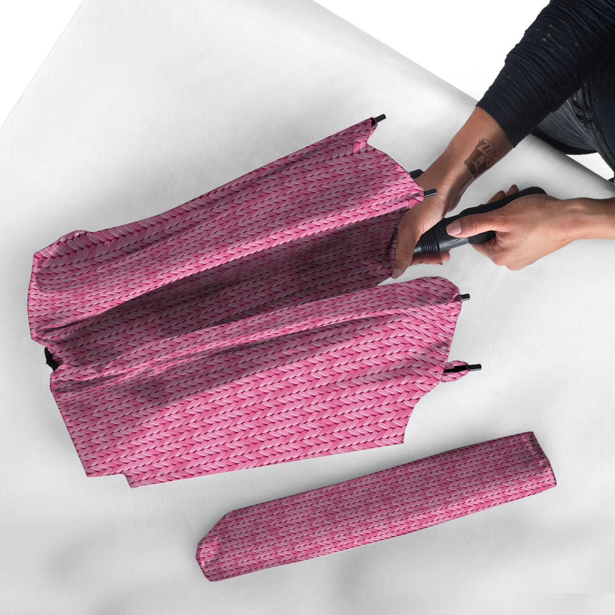 Knitted Pink Print Pattern Umbrella-grizzshop