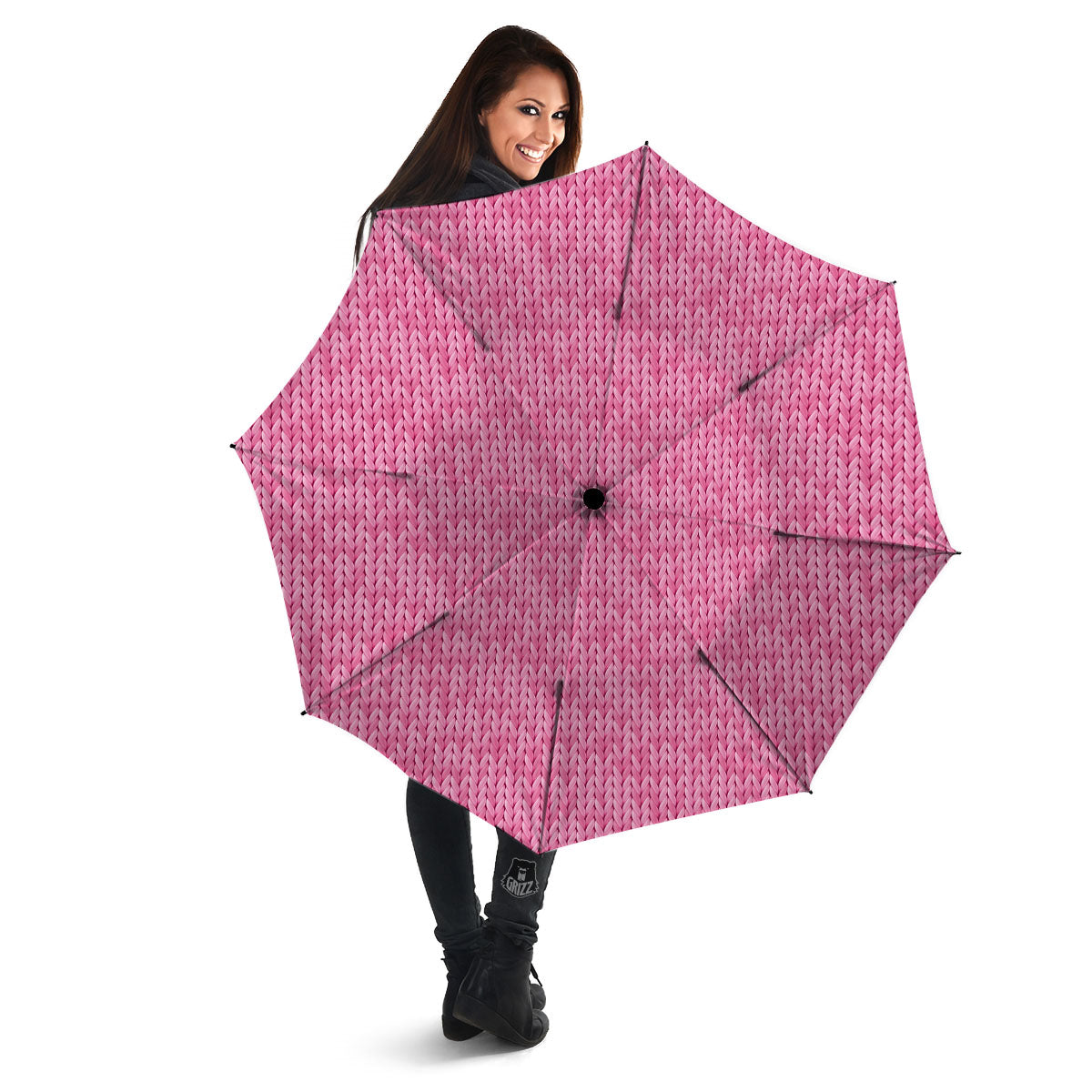 Knitted Pink Print Pattern Umbrella-grizzshop