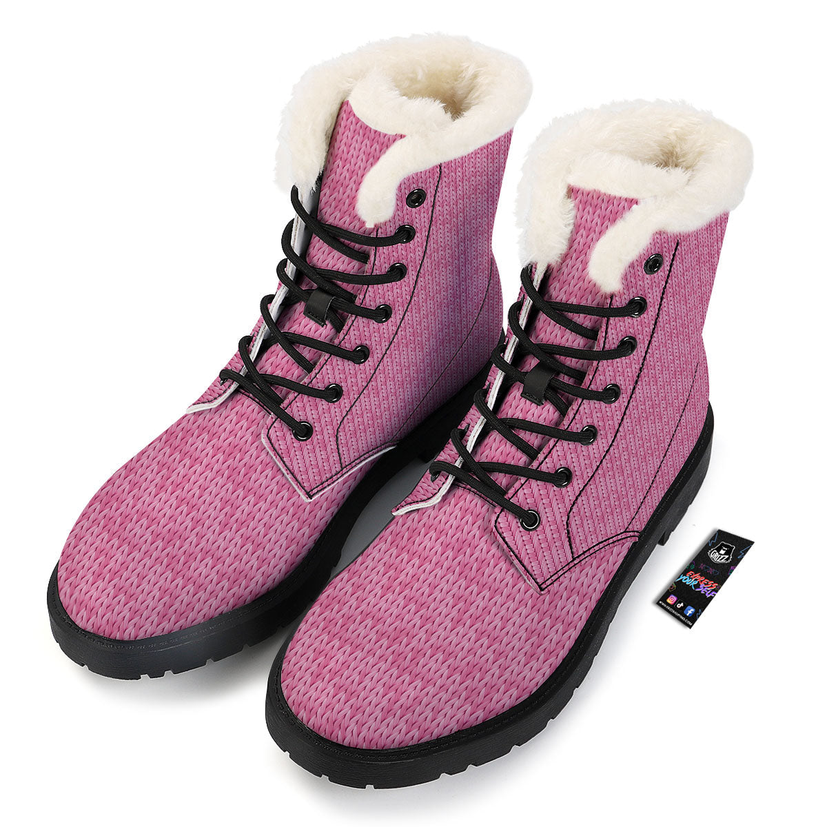 Knitted Pink Print Pattern Winter Boots-grizzshop