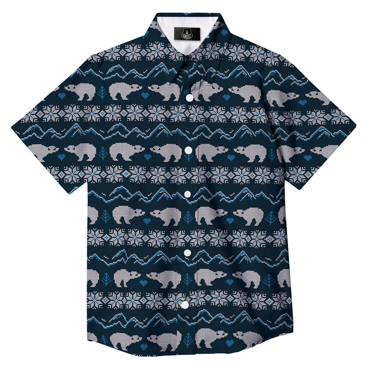 Knitted Polar Bear Print Pattern Button Up Shirt-grizzshop