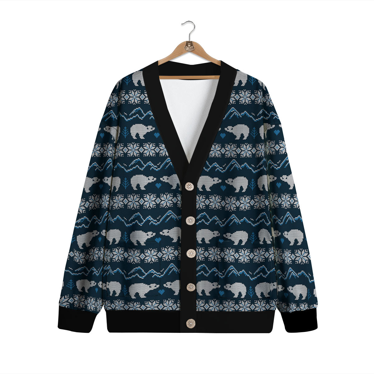 Knitted Polar Bear Print Pattern Cardigan-grizzshop