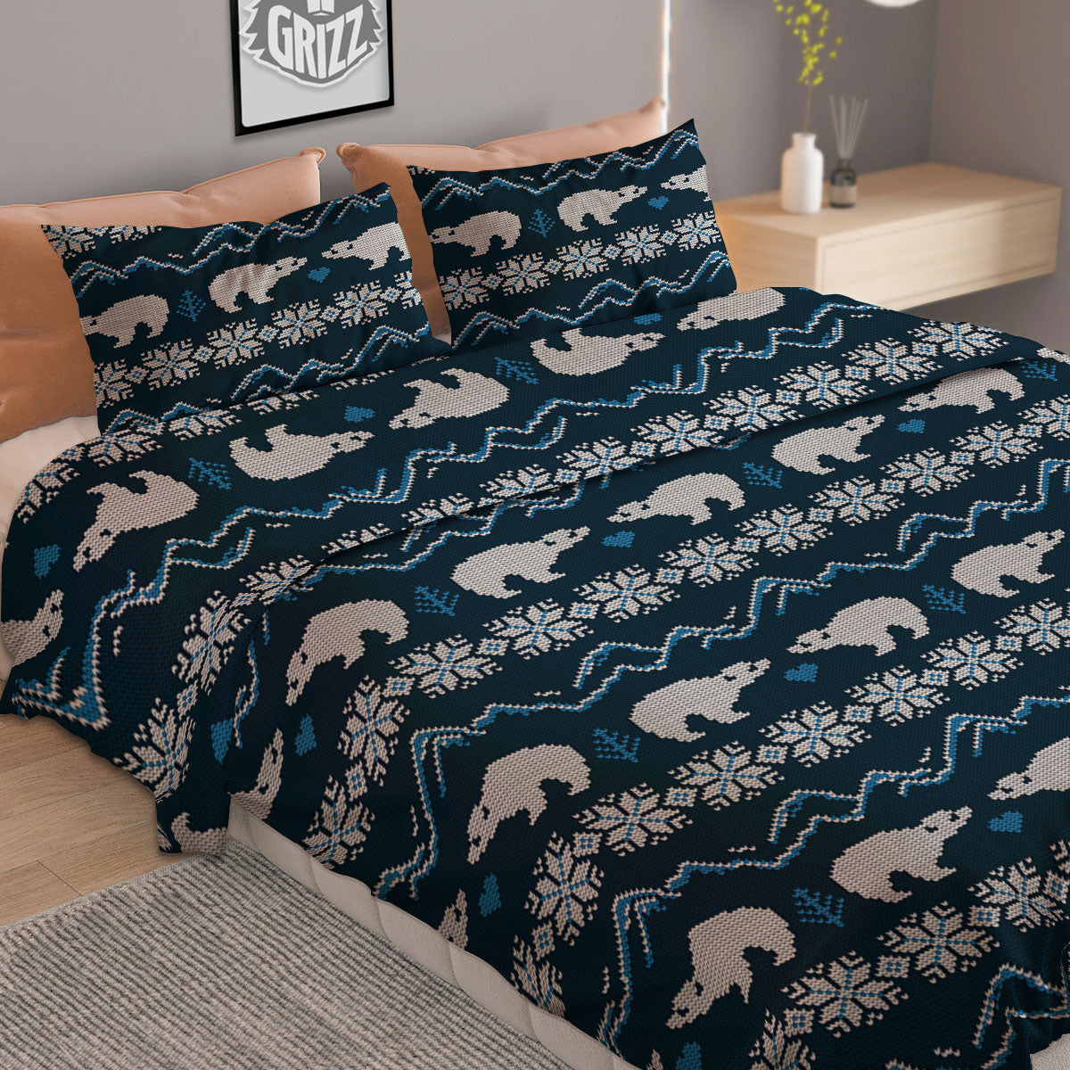Knitted Deer Xmas Print Pattern Duvet Cover Bedding Set