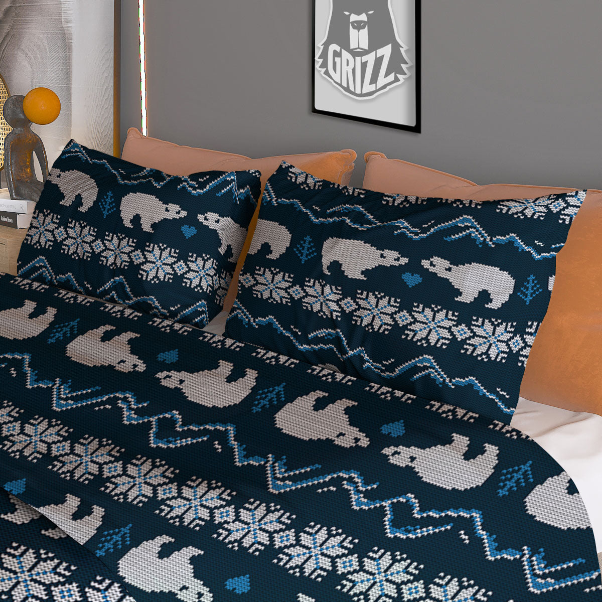 Knitted Deer Xmas Print Pattern Duvet Cover Bedding Set