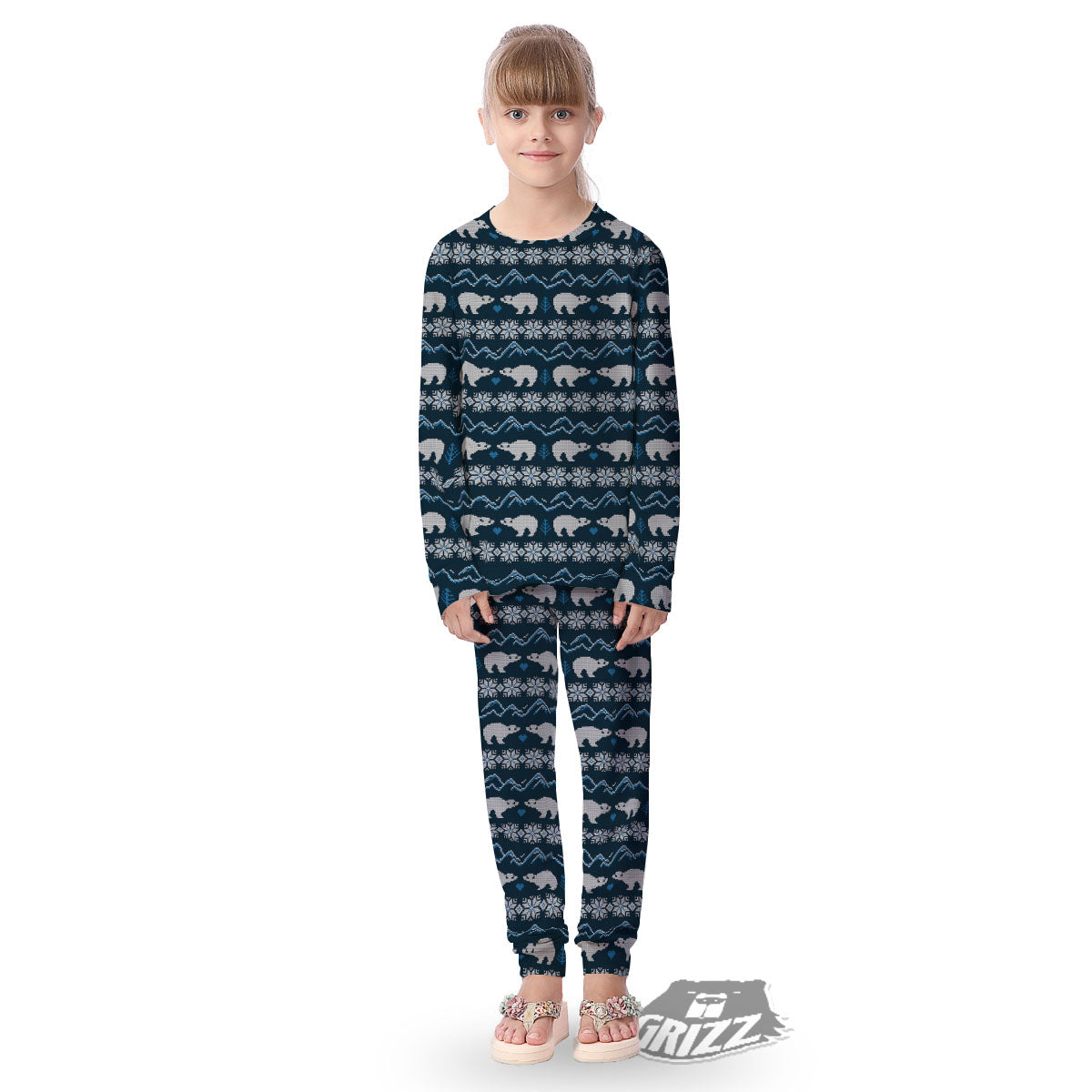 Knitted Polar Bear Print Pattern Kid's Pajamas-grizzshop