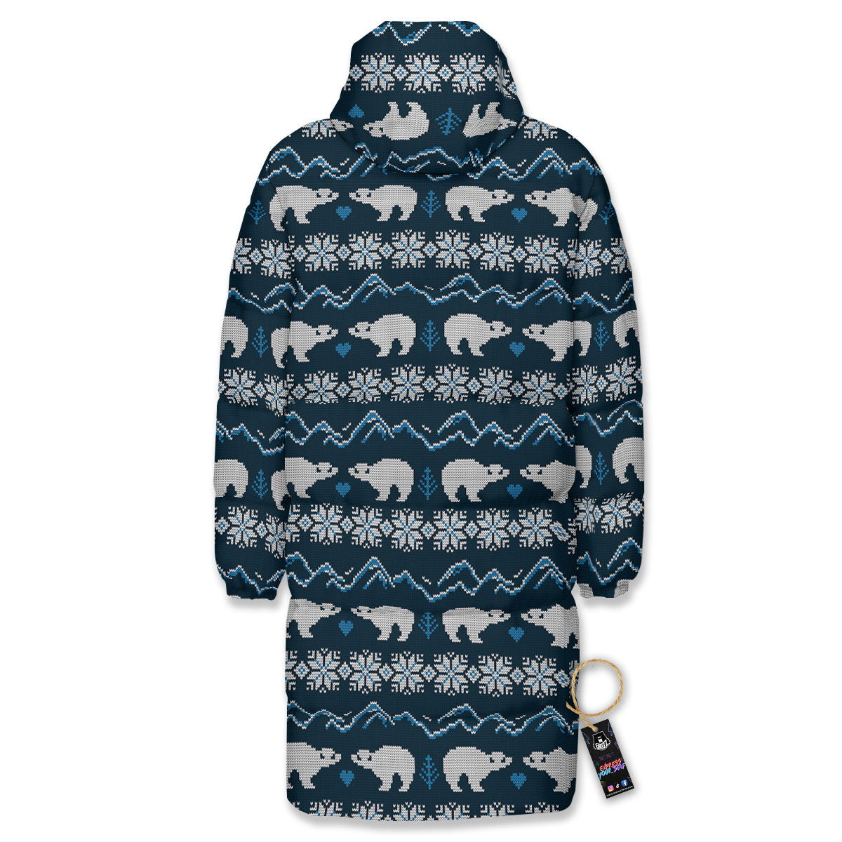 Knitted Polar Bear Print Pattern Long Down Jacket-grizzshop