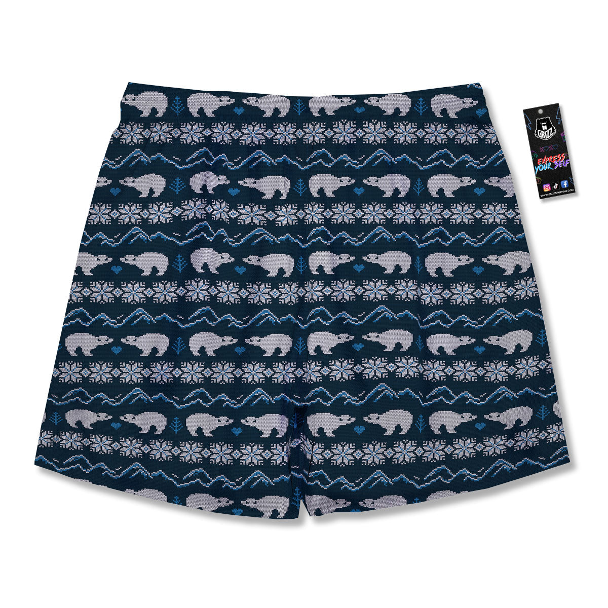 Knitted Polar Bear Print Pattern Men's Running Shorts-grizzshop