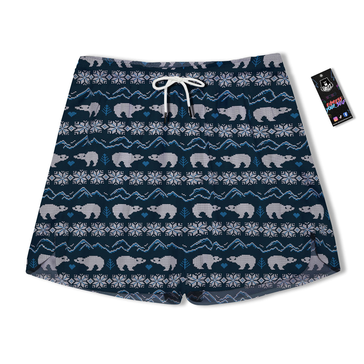 Knitted Polar Bear Print Pattern Men's Running Shorts-grizzshop