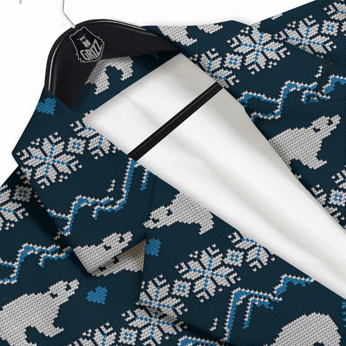 Knitted Polar Bear Print Pattern Men's Sport Coat-grizzshop