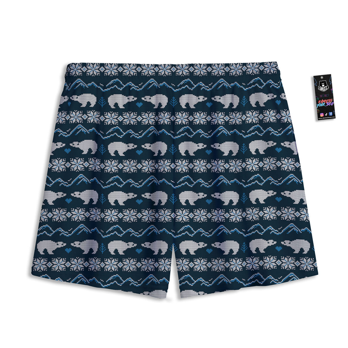 Knitted Polar Bear Print Pattern Mesh Shorts