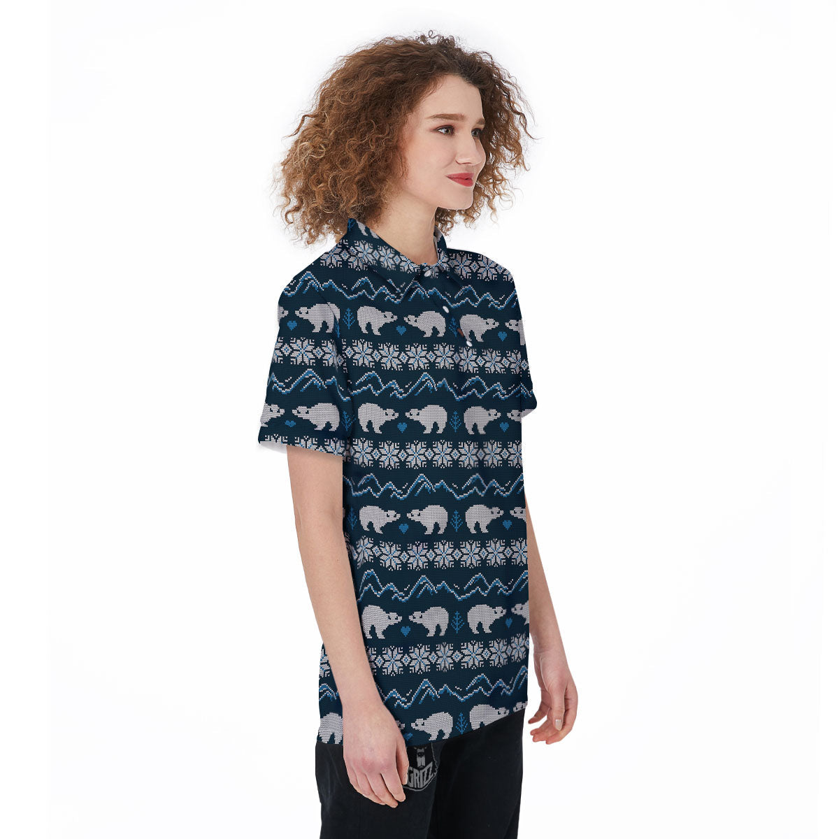 Knitted Polar Bear Print Pattern Women's Golf Shirts-grizzshop