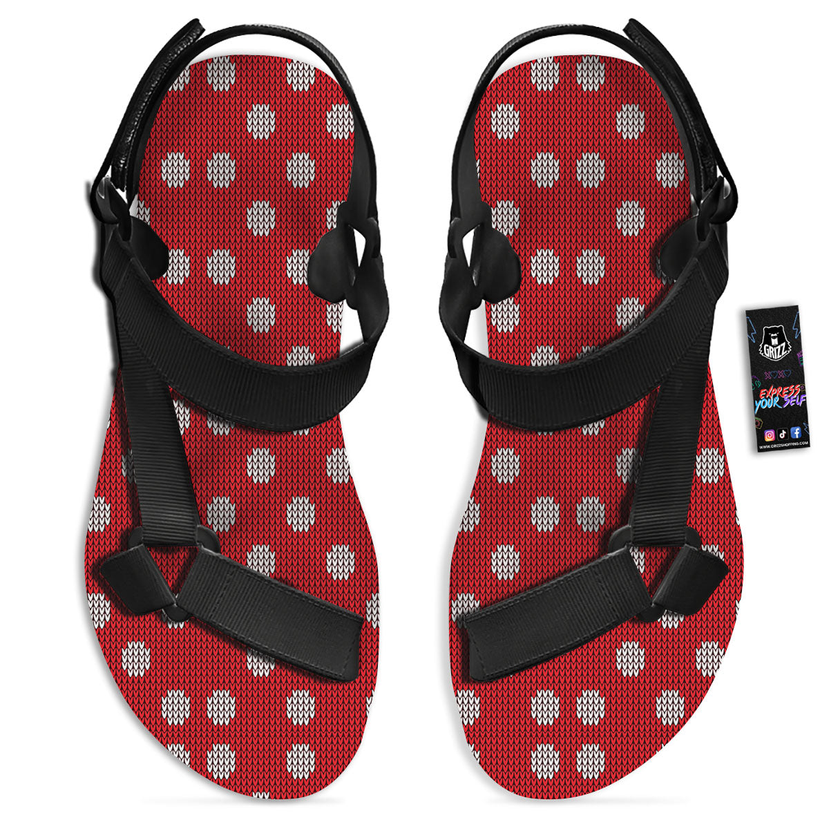 Knitted Polka Dot Print Pattern Black Open Toe Sandals-grizzshop