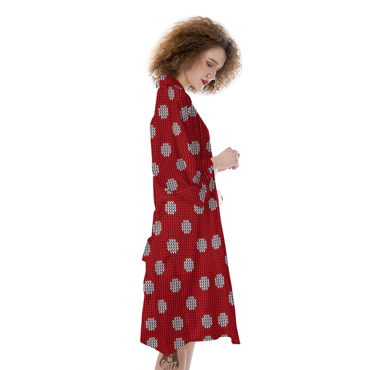 Knitted Polka Dot Print Pattern Kimono-grizzshop